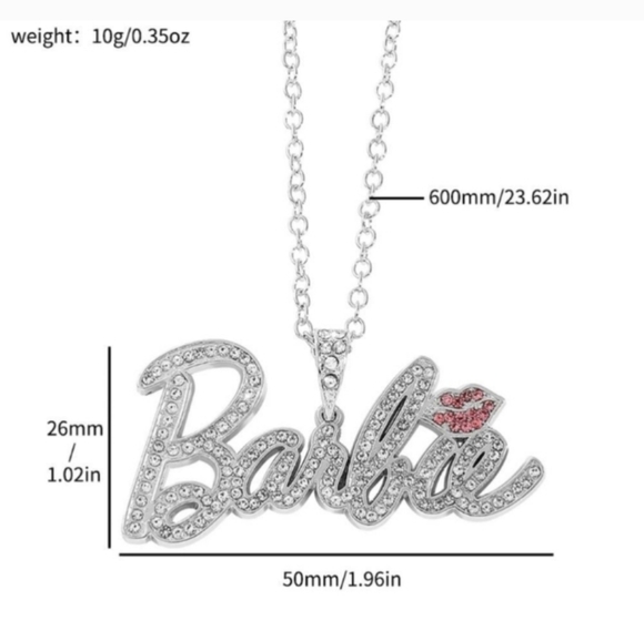 Barbie Crystal Pendant Necklace Rhinestone 18”-20" Chain Silvertone NEW - Picture 3 of 5